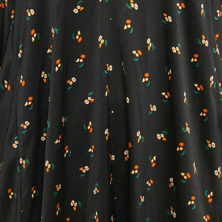 Pre Owned Victoria Victoria Beckham Black Floral Print Textured Crepe Midi Dress L