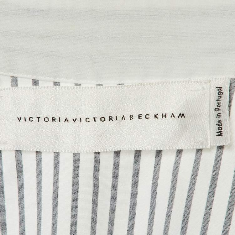 Pre Owned Victoria Victoria Beckham White Striped Cotton Shirt Dress M