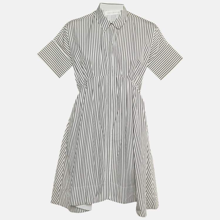 Pre Owned Victoria Victoria Beckham White Striped Cotton Shirt Dress M