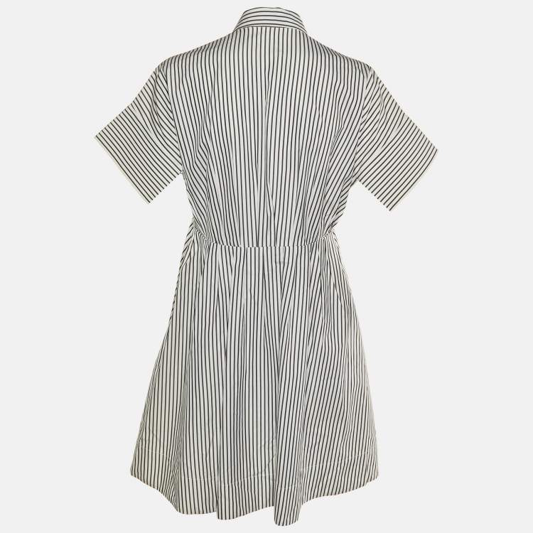 Pre Owned Victoria Victoria Beckham White Striped Cotton Shirt Dress M