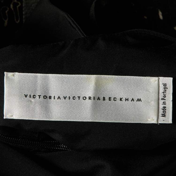 Pre Owned Victoria Victoria Beckham Black Textured Organza Belted Dress M