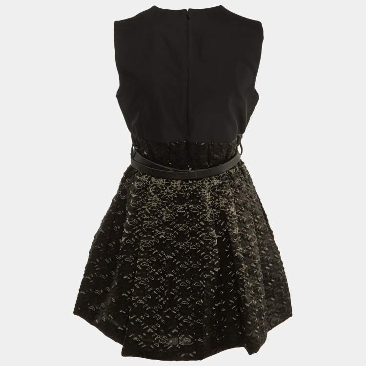 Pre Owned Victoria Victoria Beckham Black Textured Organza Belted Dress M