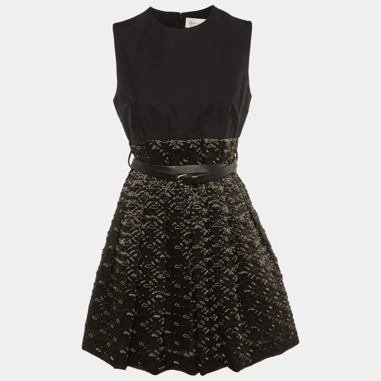 Pre Owned Victoria Victoria Beckham Black Textured Organza Belted Dress M