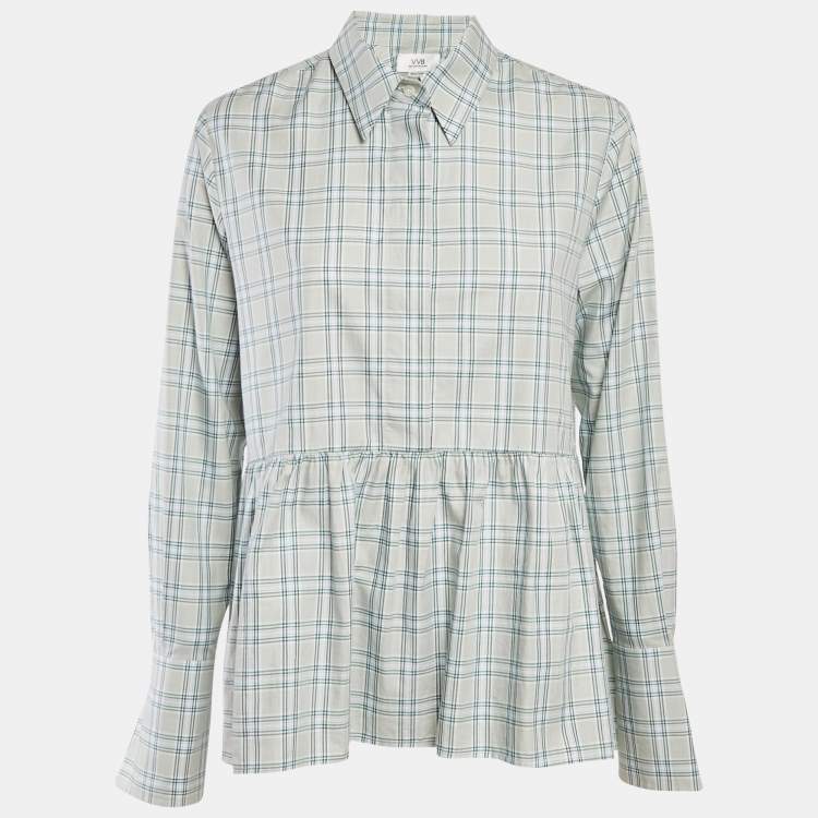 Pre Owned Victoria Victoria Beckham Green Plaid Cotton Button Front Blouse S