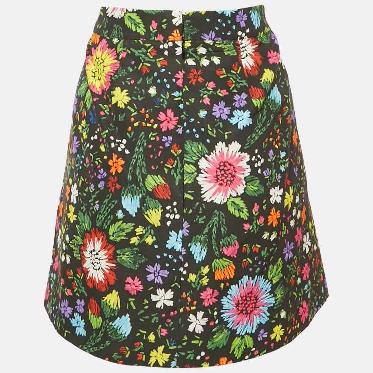 Pre Owned Victoria Victoria Beckham Black Floral Print Crepe Pleated Mini Skirt S