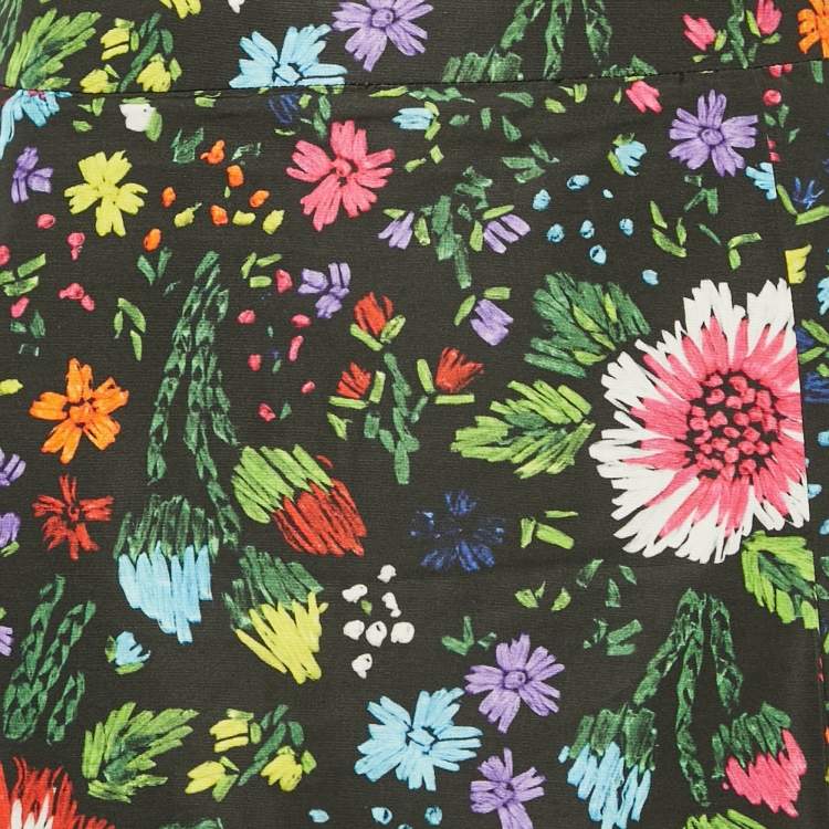 Pre Owned Victoria Victoria Beckham Black Floral Print Crepe Pleated Mini Skirt S