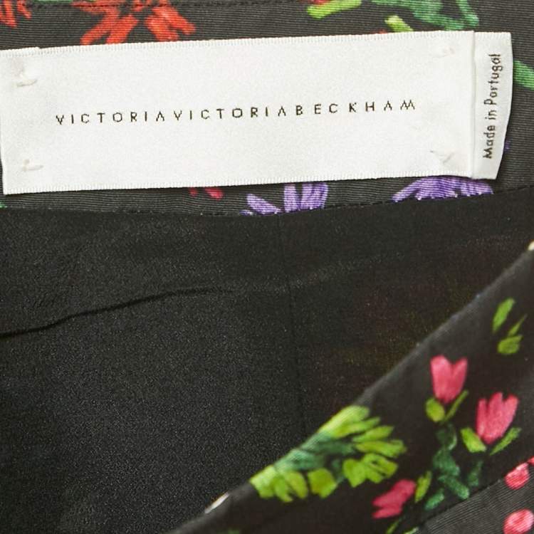 Pre Owned Victoria Victoria Beckham Black Floral Print Crepe Pleated Mini Skirt S