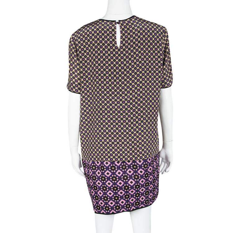 مملوكة مسبقًا Victoria Victoria Beckham Multicolor Printed Silk and Jacquard Short Sleeve Dress M