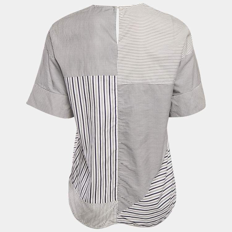 Pre Owned Victoria Victoria Beckham Blue Striped Cotton Patchwork Shirt S 