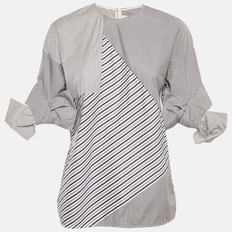 Pre Owned Victoria Victoria Beckham Blue Striped Cotton Patchwork Shirt S 