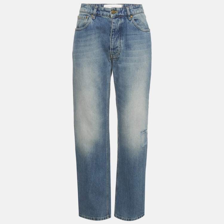 Pre Owned Victoria Victoria Beckham Blue Faded Denim Ripped Jeans S Waist 27"