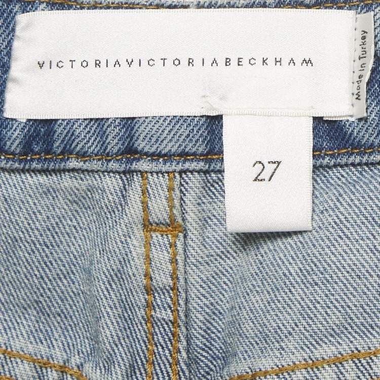 Pre Owned Victoria Victoria Beckham Blue Faded Denim Ripped Jeans S Waist 27"