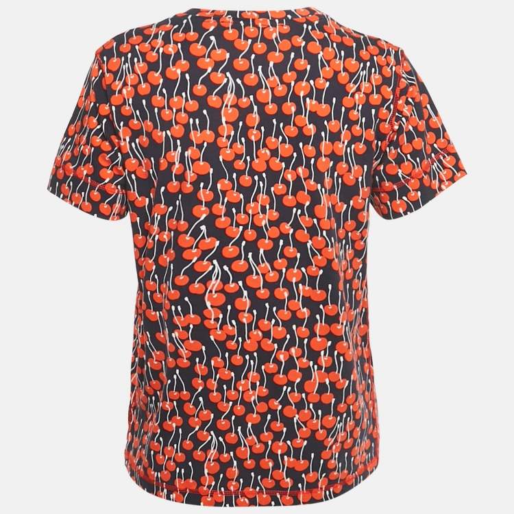 Pre Owned Victoria Victoria Beckham Midnight Blue Cherry Print Cotton T-Shirt M 