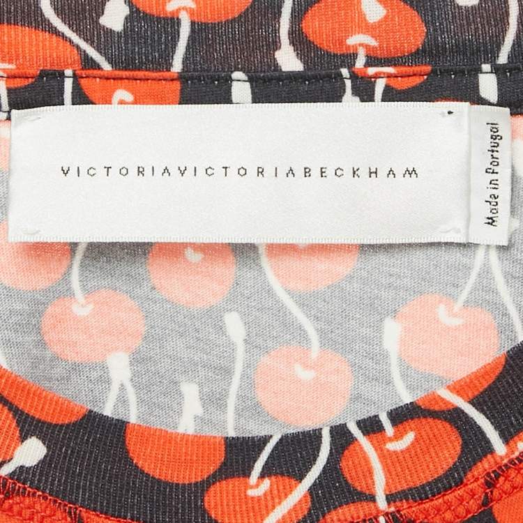 Pre Owned Victoria Victoria Beckham Midnight Blue Cherry Print Cotton T-Shirt M 