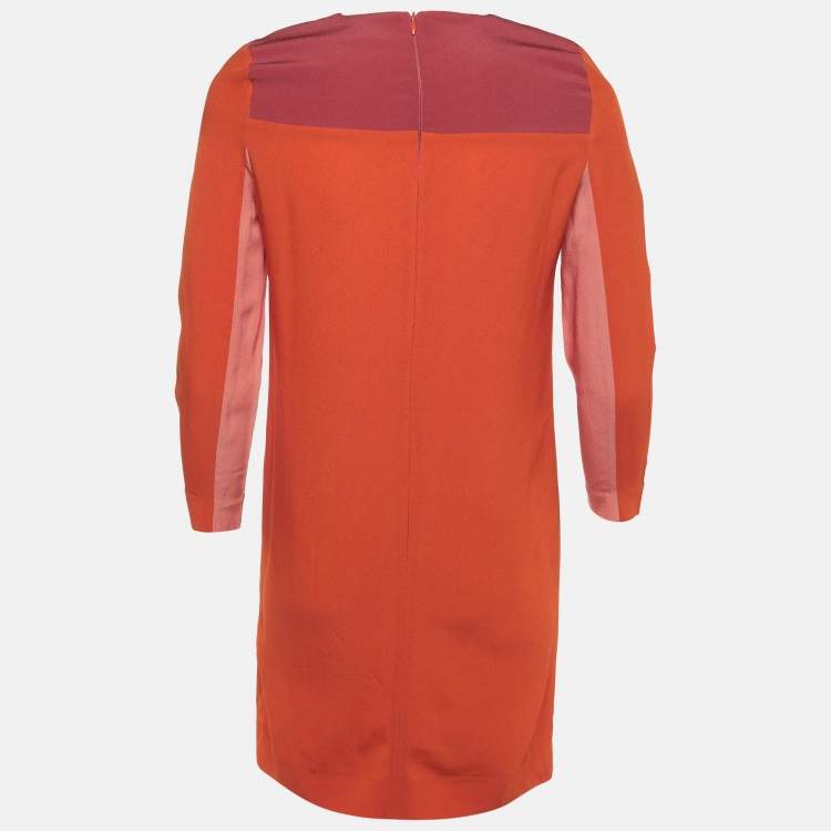 Pre Owned Victoria Victoria Beckham Orange Colorblock Crepe Shift Dress S