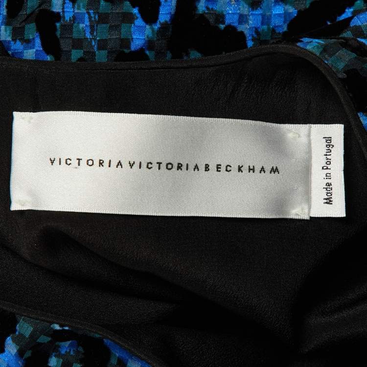 Pre Owned Victoria Victoria Beckham Blue/Black Leopard Pattern Devore Sleeveless Dress M