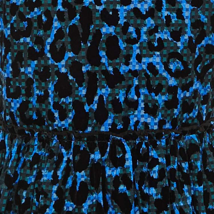 Pre Owned Victoria Victoria Beckham Blue/Black Leopard Pattern Devore Sleeveless Dress M