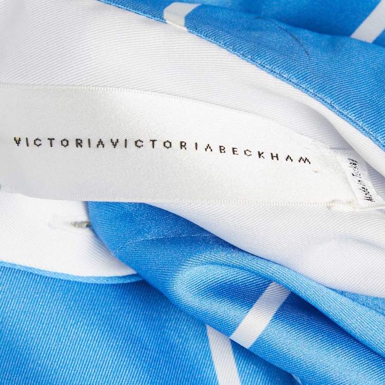 Pre Owned Victoria Victoria Beckham Blue Striped Satin Long Sleeve Shirt M