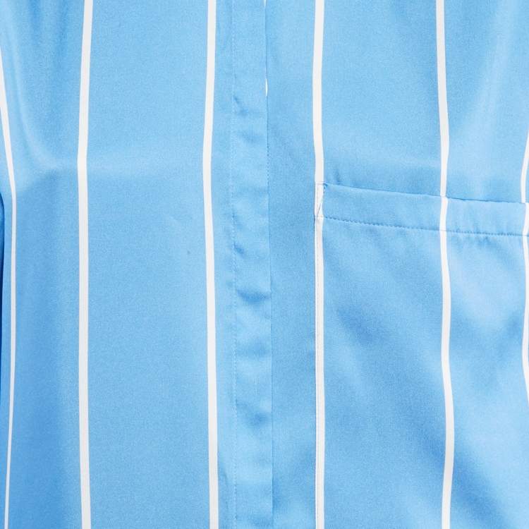 Pre Owned Victoria Victoria Beckham Blue Striped Satin Long Sleeve Shirt M