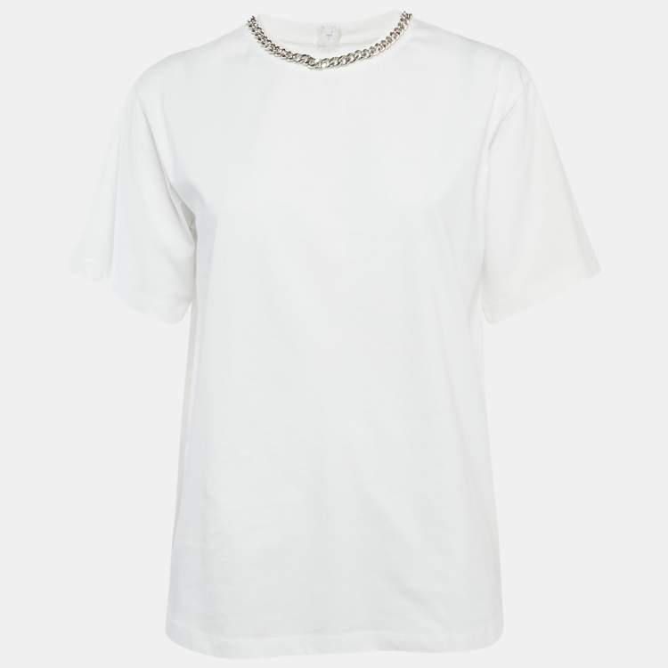 Pre Owned Victoria Victoria Beckham White Jersey Chain Detail T-Shirt XS