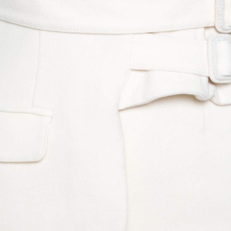 Pre Owned Victoria Victoria Beckham Cream Wool V-Neck Belted Sleeveless Dress S