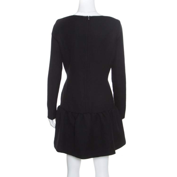 مملوكة مسبقًا Victoria Victoria Beckham Black Textured Wool Drop Waist Dress M