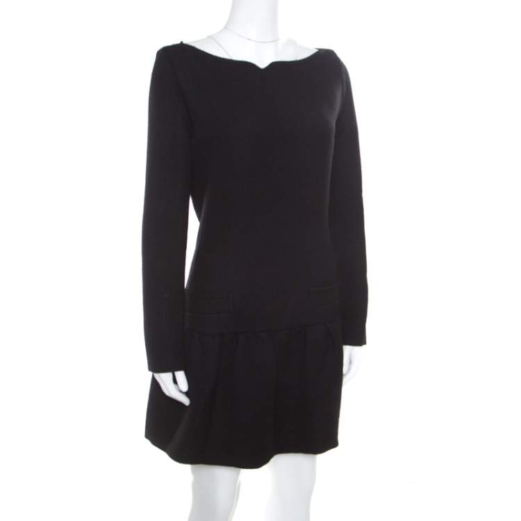 مملوكة مسبقًا Victoria Victoria Beckham Black Textured Wool Drop Waist Dress M