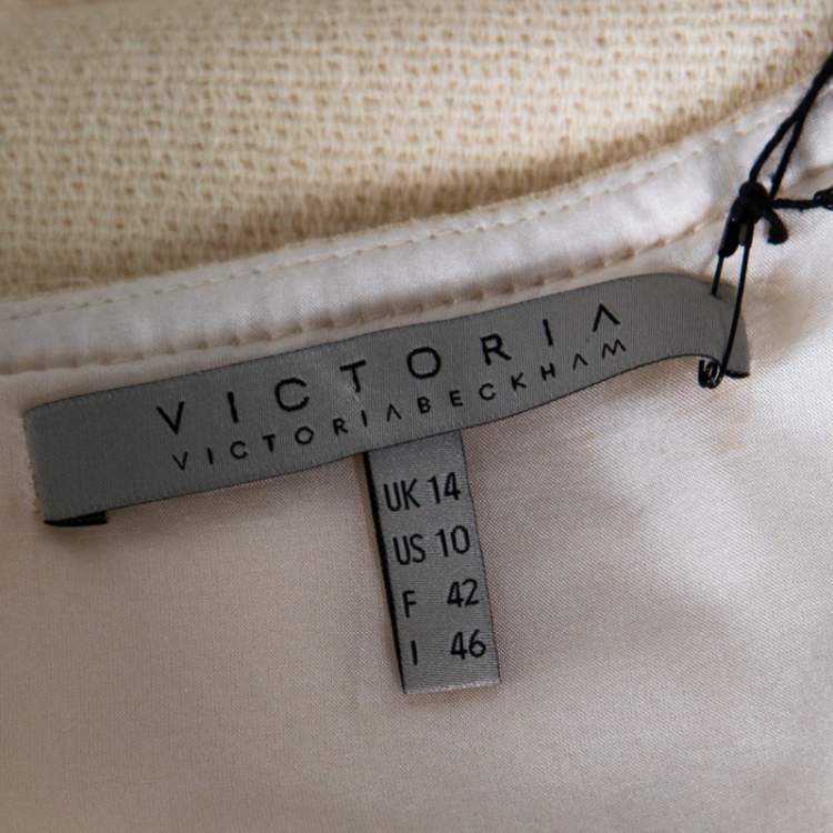 Pre Owned Victoria Victoria Beckham Soft Cream Summer Wool Flounce Dress  L