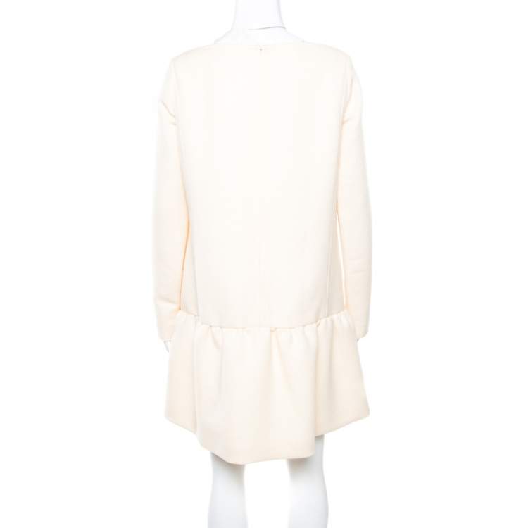 Pre Owned Victoria Victoria Beckham Soft Cream Summer Wool Flounce Dress  L