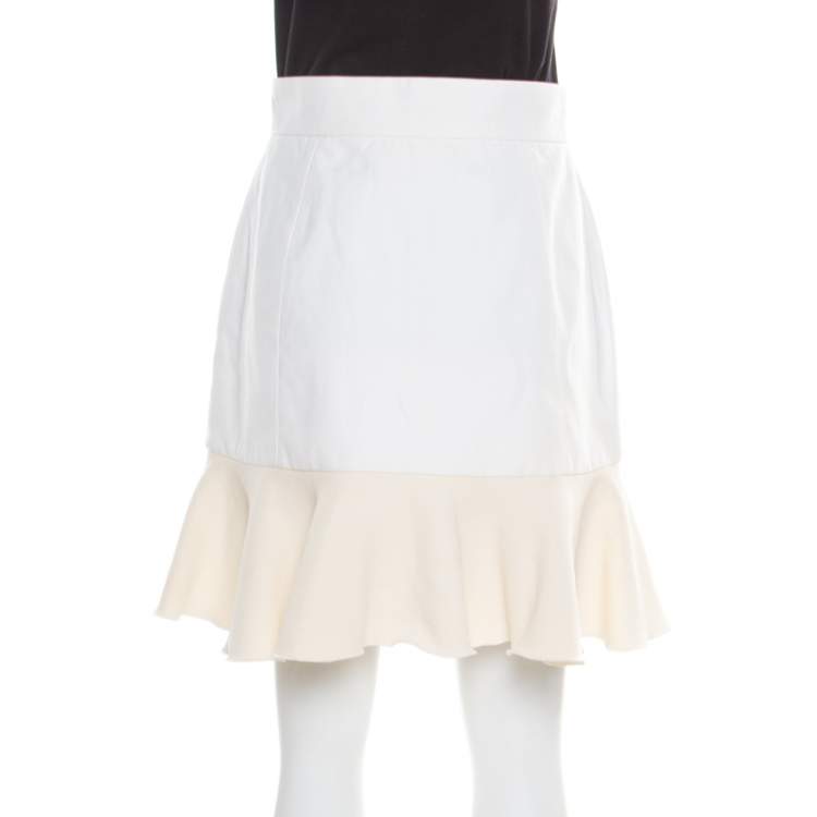 Pre Owned Victoria Victoria Beckham Cream Canvas Ruffled Hem Mini Skirt M
