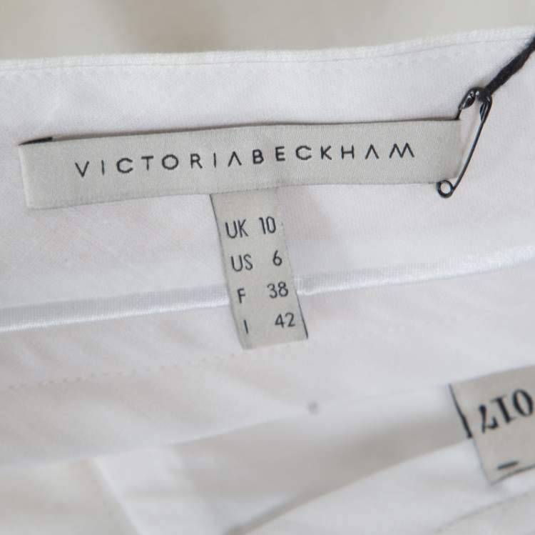 Pre Owned Victoria Victoria Beckham Cream Canvas Ruffled Hem Mini Skirt M