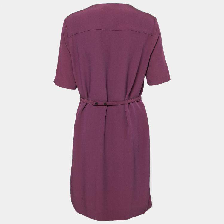 Pre Owned Victoria Victoria Beckham Purple and White Belted Shift Dress L