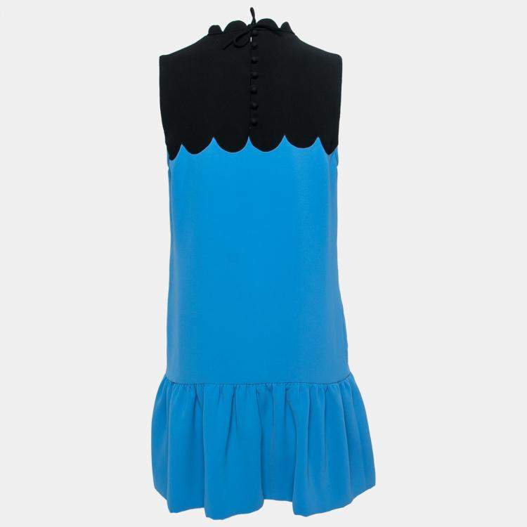 Pre Owned Victoria Victoria Beckham Blue Contrast Scalloped Yoke Flounce Dress M