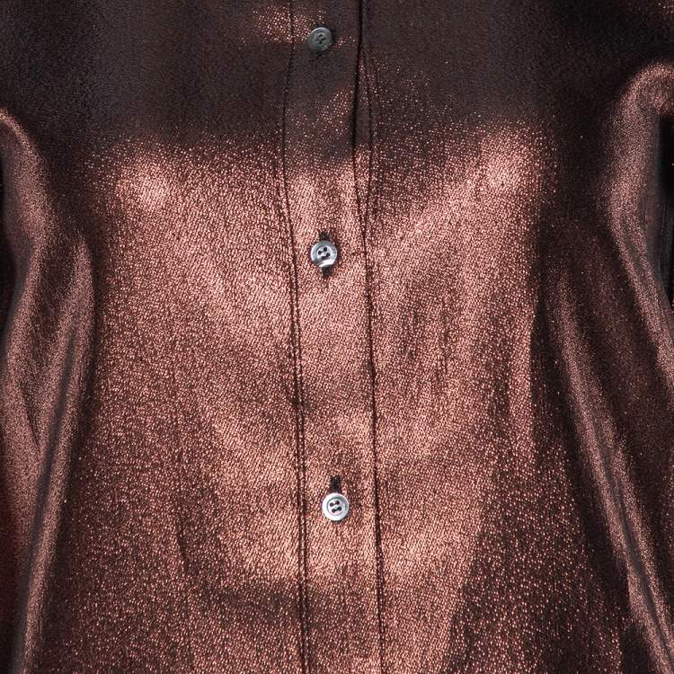 Pre Owned Victoria Victoria Beckham Brown Lamé Long Sleeve Shirt XS