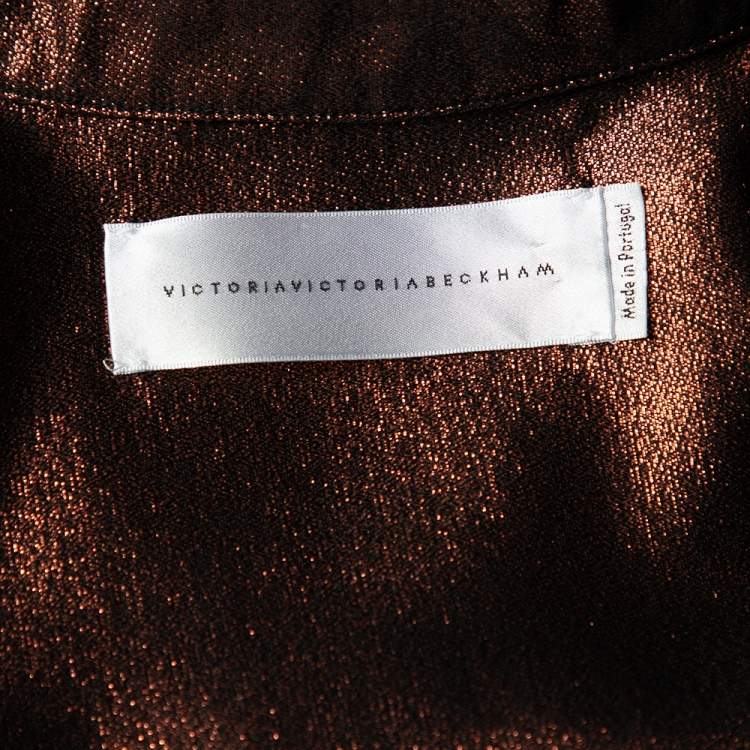 Pre Owned Victoria Victoria Beckham Brown Lamé Long Sleeve Shirt XS