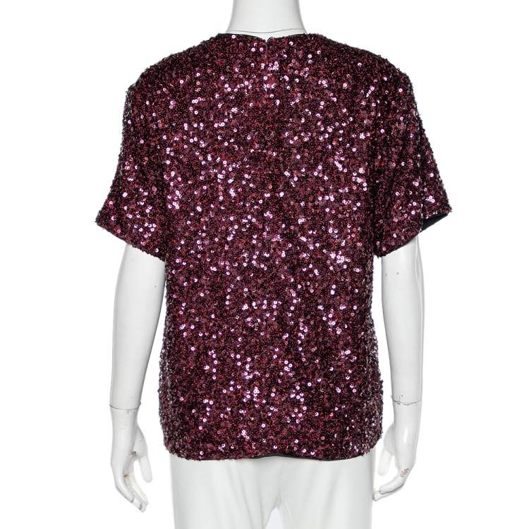 Pre Owned Victoria Victoria Beckham Burgundy Sequin Embellished Oversized Top S
