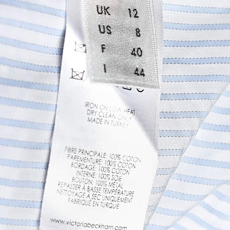 Pre Owned Victoria Victoria Beckham White & Blue Cotton Bow Detail Shirt M