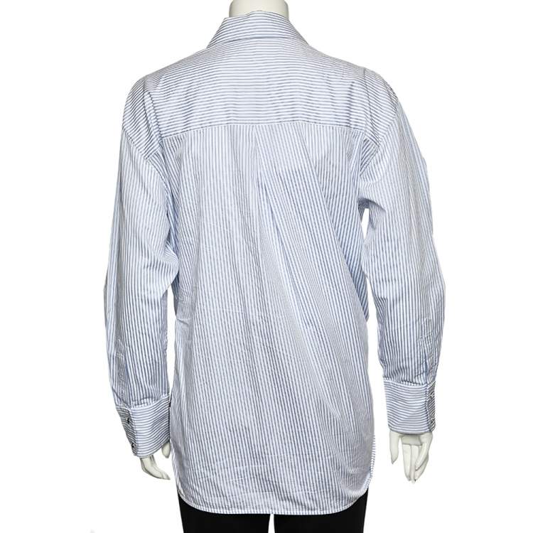 Pre Owned Victoria Victoria Beckham White & Blue Cotton Bow Detail Shirt M