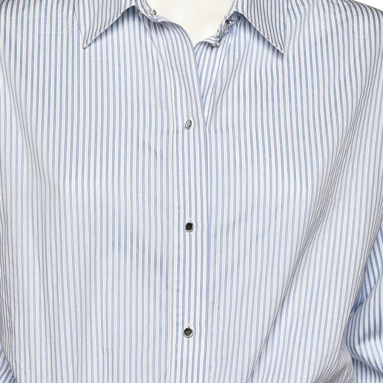 Pre Owned Victoria Victoria Beckham White & Blue Cotton Bow Detail Shirt M