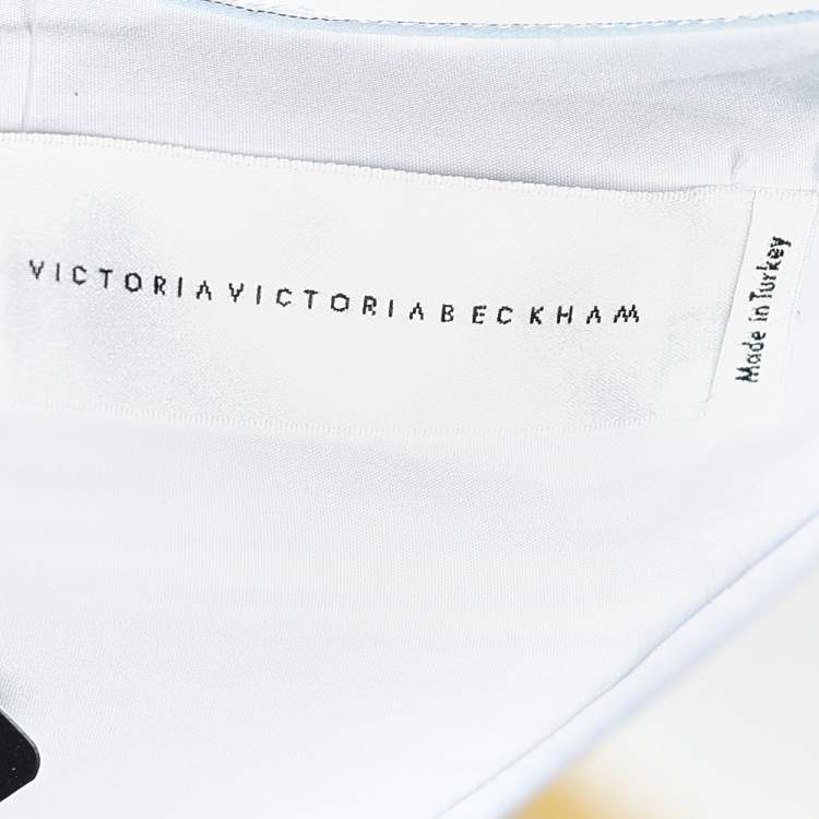 Pre Owned Victoria Victoria Beckham White & Blue Cotton Bow Detail Shirt M