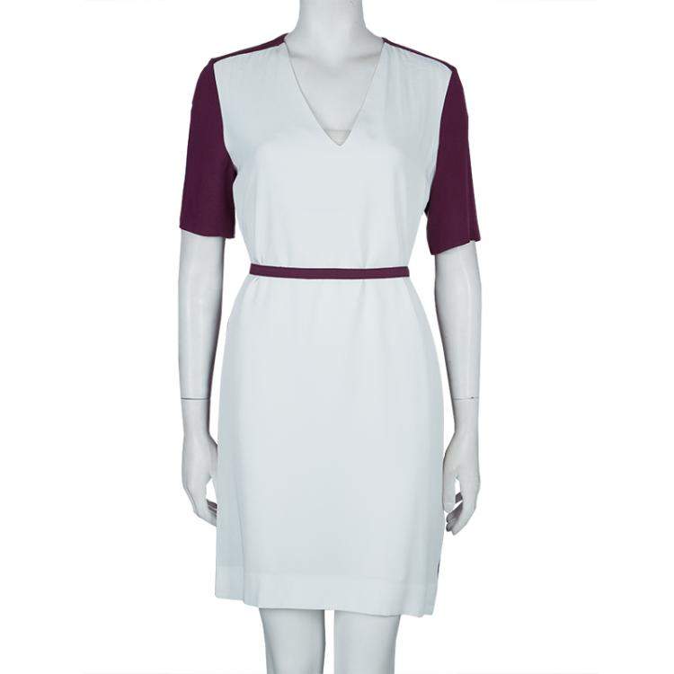Pre Owned Victoria Victoria Beckham Purple and White Belted Shift Dress S