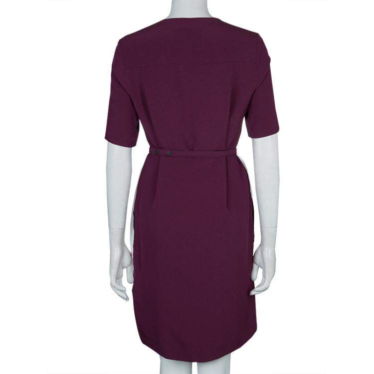 Pre Owned Victoria Victoria Beckham Purple and White Belted Shift Dress S