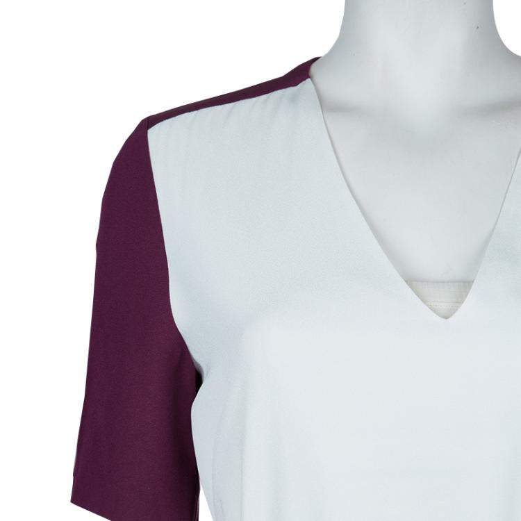Pre Owned Victoria Victoria Beckham Purple and White Belted Shift Dress S