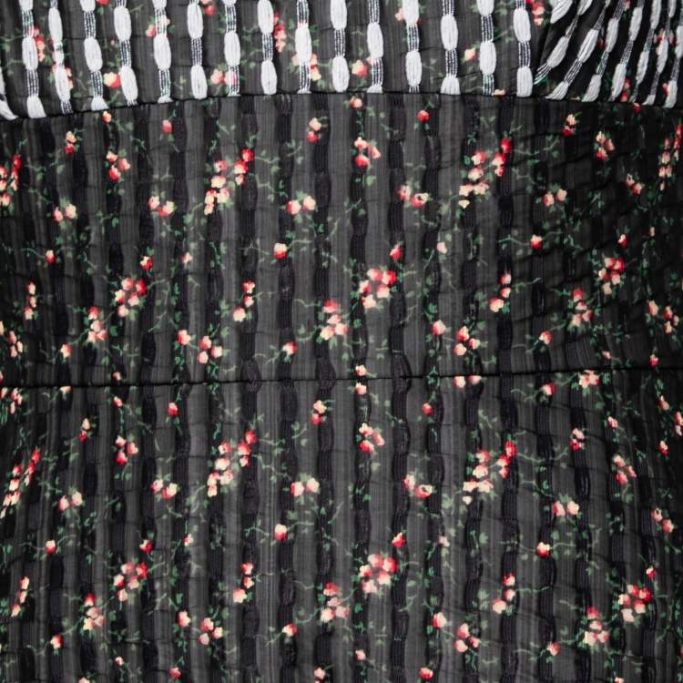 Pre Owned Victoria Beckham Black Floral Printed Jacquard Organza Strapless Dress L