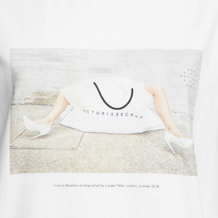 Pre Owned Victoria Victoria Beckham White Printed Cotton Short Sleeve T-Shirt S
