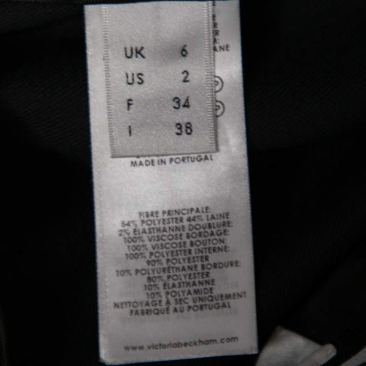 Pre Owned Victoria Victoria Beckham Midnight Blue Wool Logo Tape Trim Detail Straight Leg Pants S