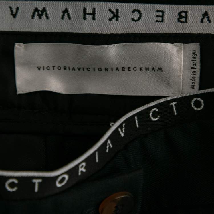 Pre Owned Victoria Victoria Beckham Midnight Blue Wool Logo Tape Trim Detail Straight Leg Pants S