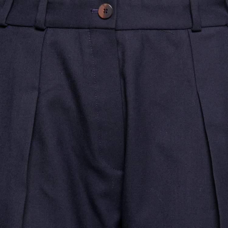 Pre Owned Victoria Victoria Beckham Midnight Blue Wool Logo Tape Trim Detail Straight Leg Pants S