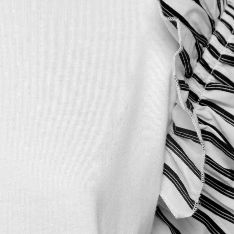 Pre Owned Victoria Victoria Beckham White Cotton Striped Ruffle-Sleeve Top S