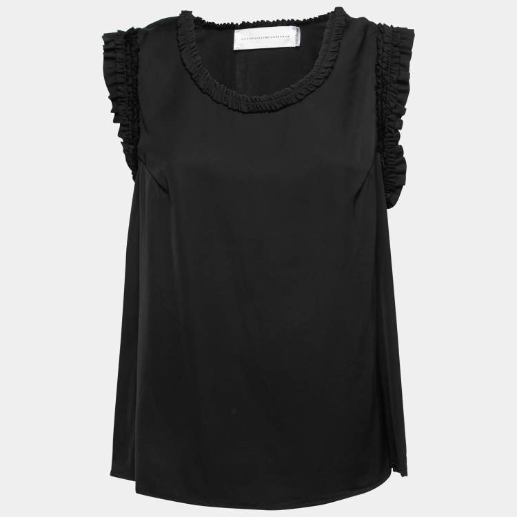Pre Owned Victoria Victoria Beckham Black Silk Ruffled Top M